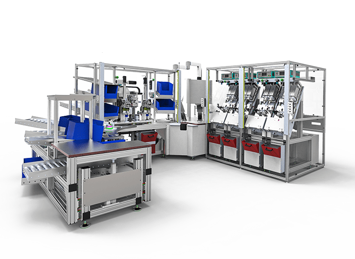 Teilautomatisierte Handarbeitsplätze – Montage- und Prüfanlage für Kugelhähne
